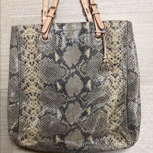 Michael Kors Snake-Print Tote in Taupe and Beige